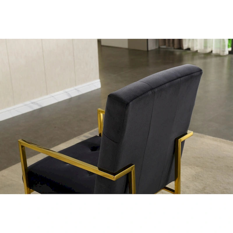 Chaise de salle à manger glamour en velours capitonné avec piètement luge doré en acier inoxydable