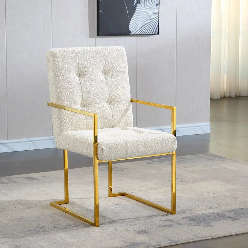 Chaise de salle à manger glamour en velours capitonné avec piètement luge doré en acier inoxydable