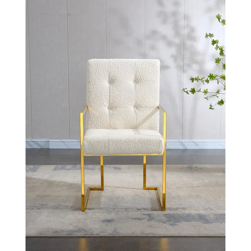 Chaise de salle à manger glamour en velours capitonné avec piètement luge doré en acier inoxydable