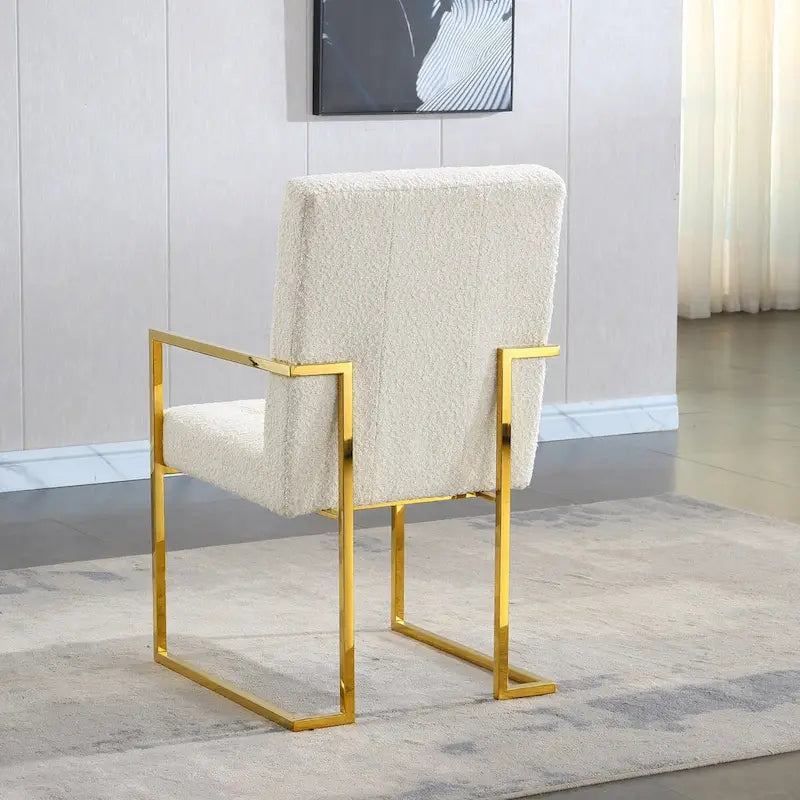 Chaise de salle à manger glamour en velours capitonné avec piètement luge doré en acier inoxydable
