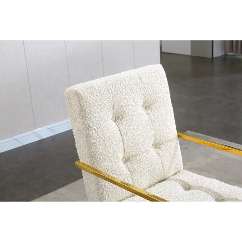 Chaise de salle à manger glamour en velours capitonné avec piètement luge doré en acier inoxydable