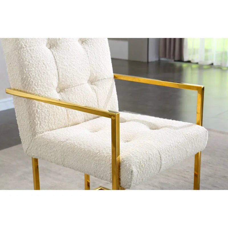 Chaise de salle à manger glamour en velours capitonné avec piètement luge doré en acier inoxydable