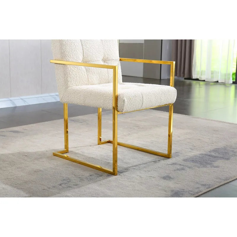 Chaise de salle à manger glamour en velours capitonné avec piètement luge doré en acier inoxydable
