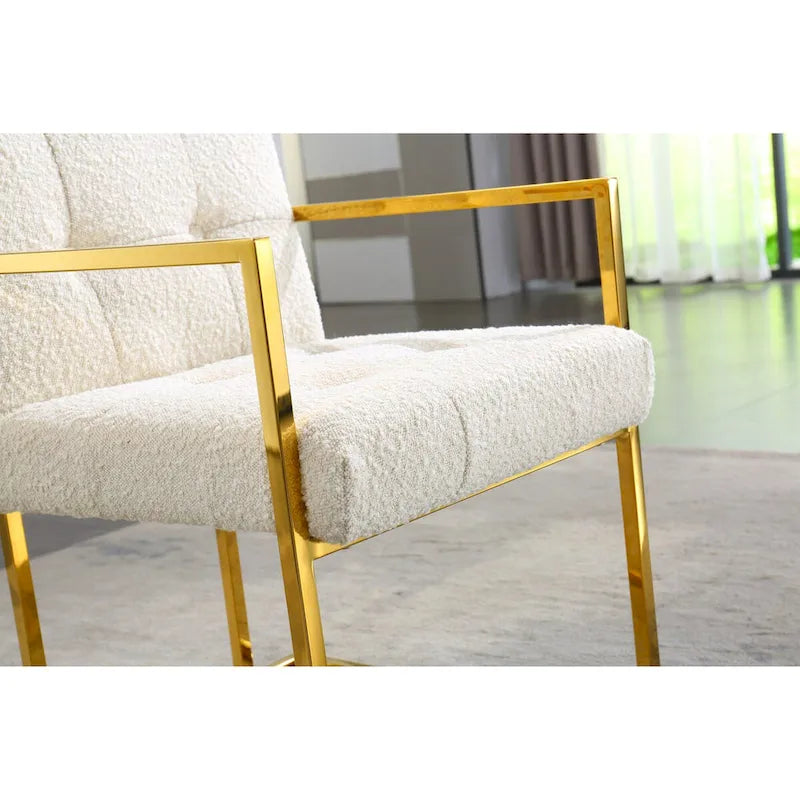 Chaise de salle à manger glamour en velours capitonné avec piètement luge doré en acier inoxydable