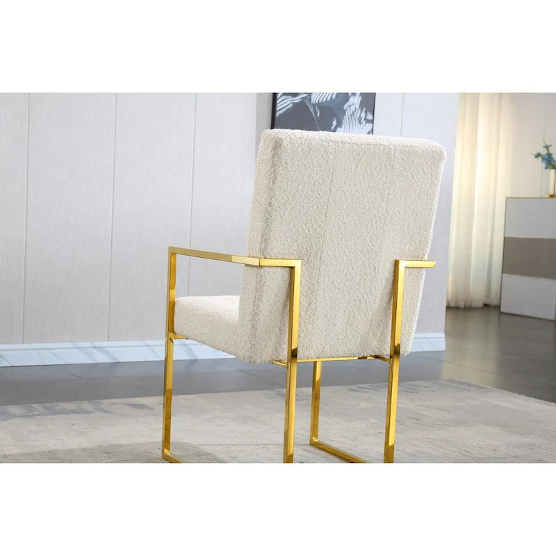 Chaise de salle à manger glamour en velours capitonné avec piètement luge doré en acier inoxydable