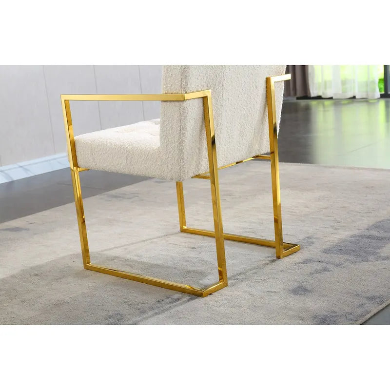 Chaise de salle à manger glamour en velours capitonné avec piètement luge doré en acier inoxydable