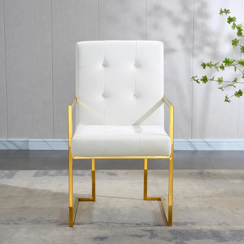 Chaise de salle à manger glamour en velours capitonné avec piètement luge doré en acier inoxydable