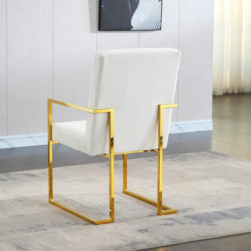 Chaise de salle à manger glamour en velours capitonné avec piètement luge doré en acier inoxydable