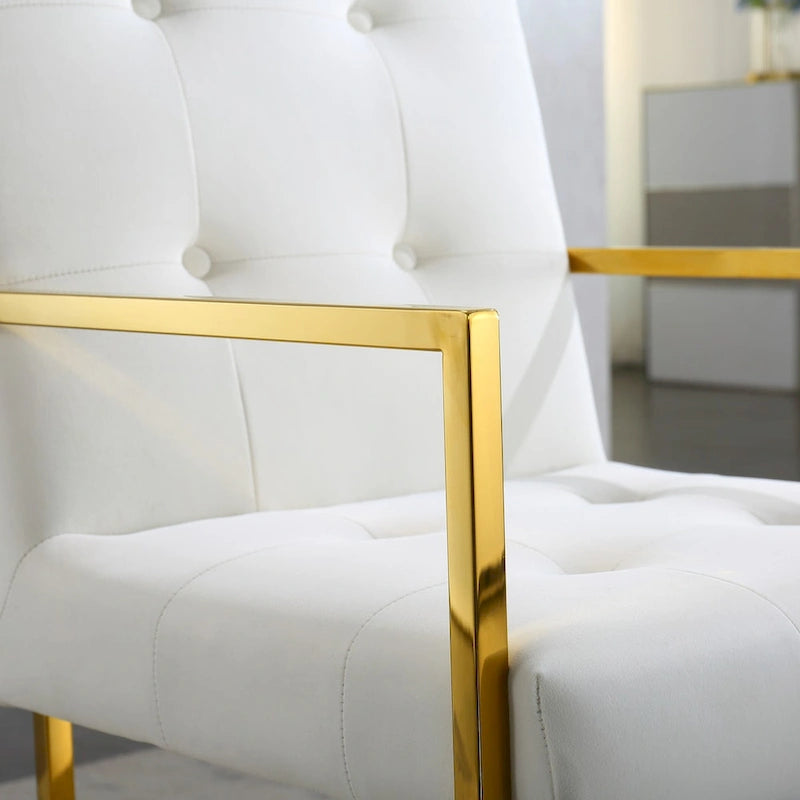 Chaise de salle à manger glamour en velours capitonné avec piètement luge doré en acier inoxydable