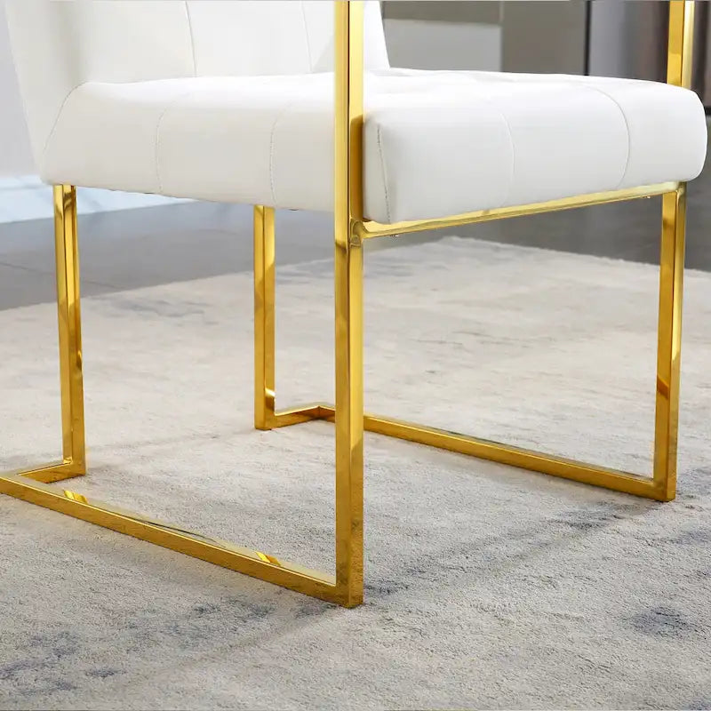 Chaise de salle à manger glamour en velours capitonné avec piètement luge doré en acier inoxydable