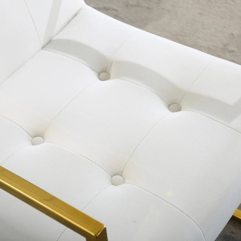 Chaise de salle à manger glamour en velours capitonné avec piètement luge doré en acier inoxydable