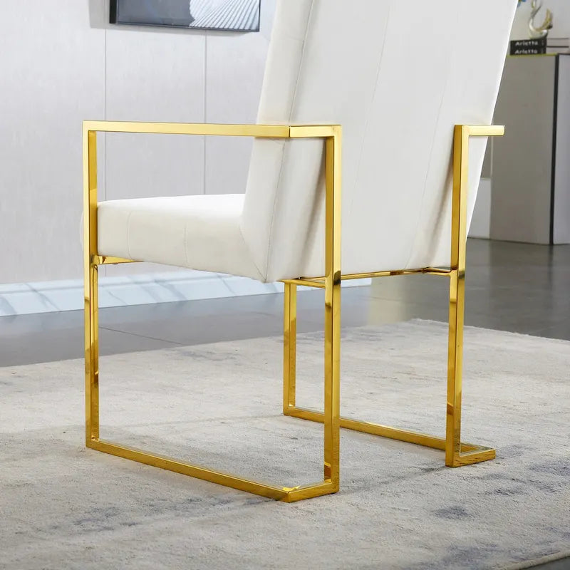 Chaise de salle à manger glamour en velours capitonné avec piètement luge doré en acier inoxydable