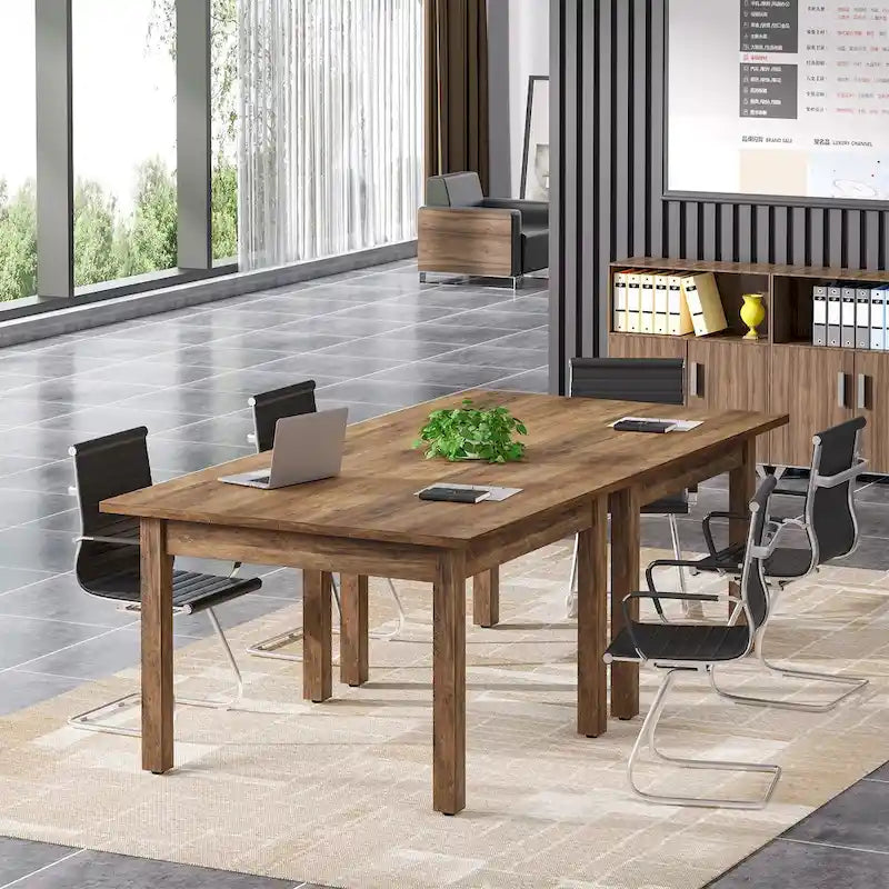 39.4" Square Meeting Table with Solid Wood Legs & Adjustable Foot Pads