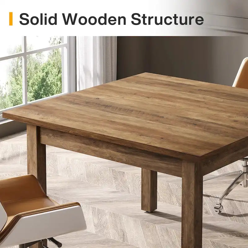 39.4" Square Meeting Table with Solid Wood Legs & Adjustable Foot Pads
