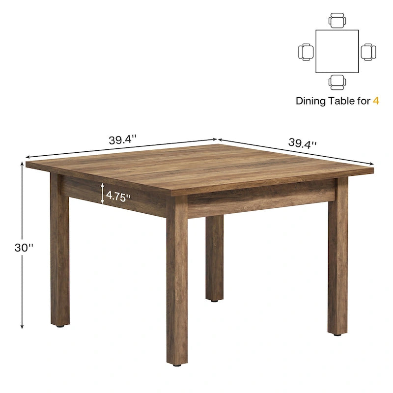 Quadratischer Besprechungstisch, 39.4", mit Beinen aus Massivholz und verstellbaren Fußgleitern