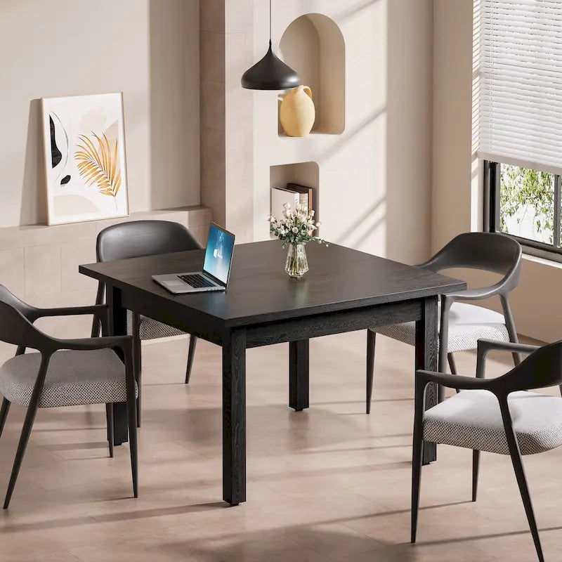 Quadratischer Besprechungstisch, 39.4", mit Beinen aus Massivholz und verstellbaren Fußgleitern