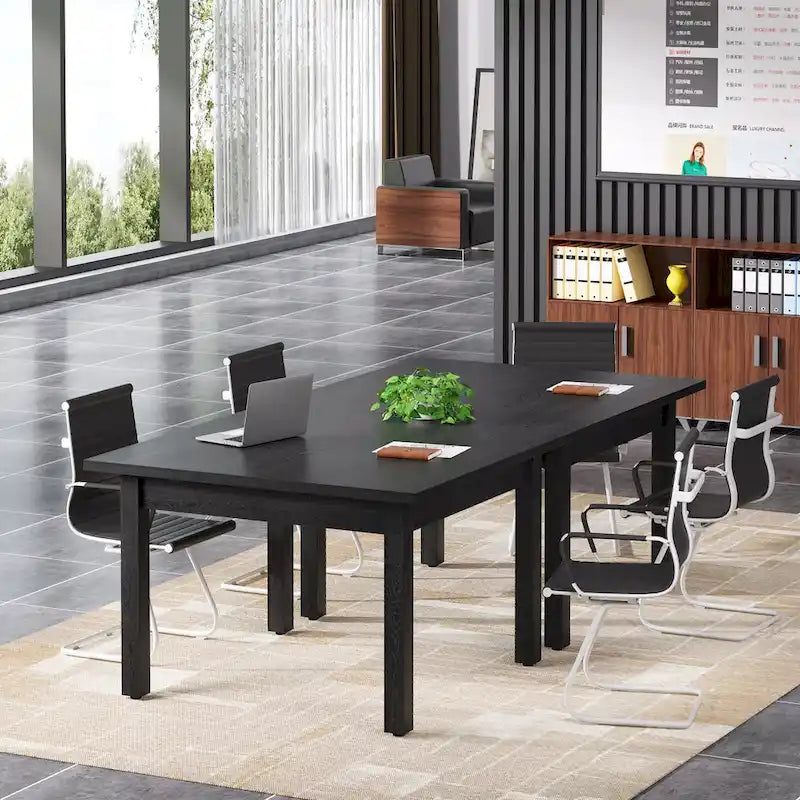 Quadratischer Besprechungstisch, 39.4", mit Beinen aus Massivholz und verstellbaren Fußgleitern