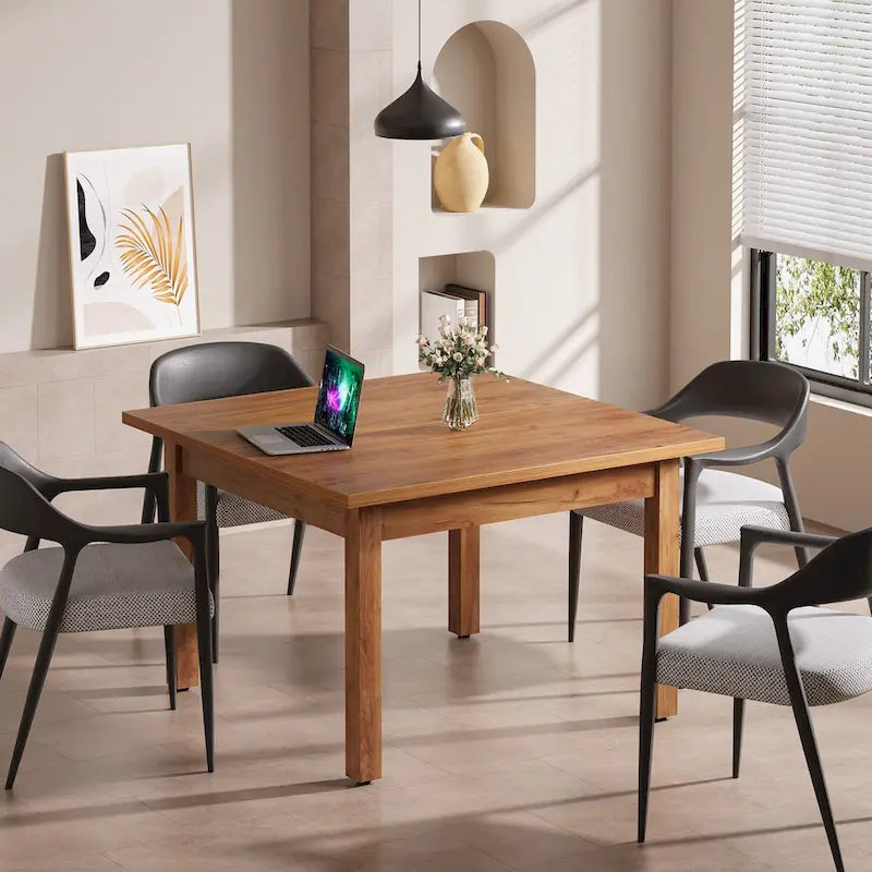 Quadratischer Besprechungstisch, 39.4", mit Beinen aus Massivholz und verstellbaren Fußgleitern