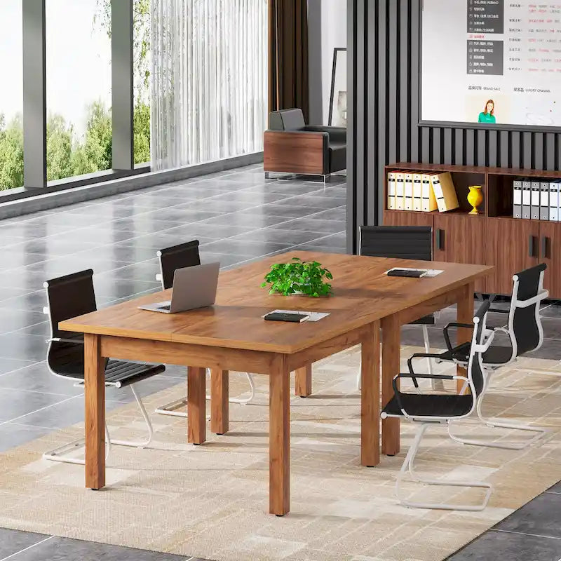 Quadratischer Besprechungstisch, 39.4", mit Beinen aus Massivholz und verstellbaren Fußgleitern