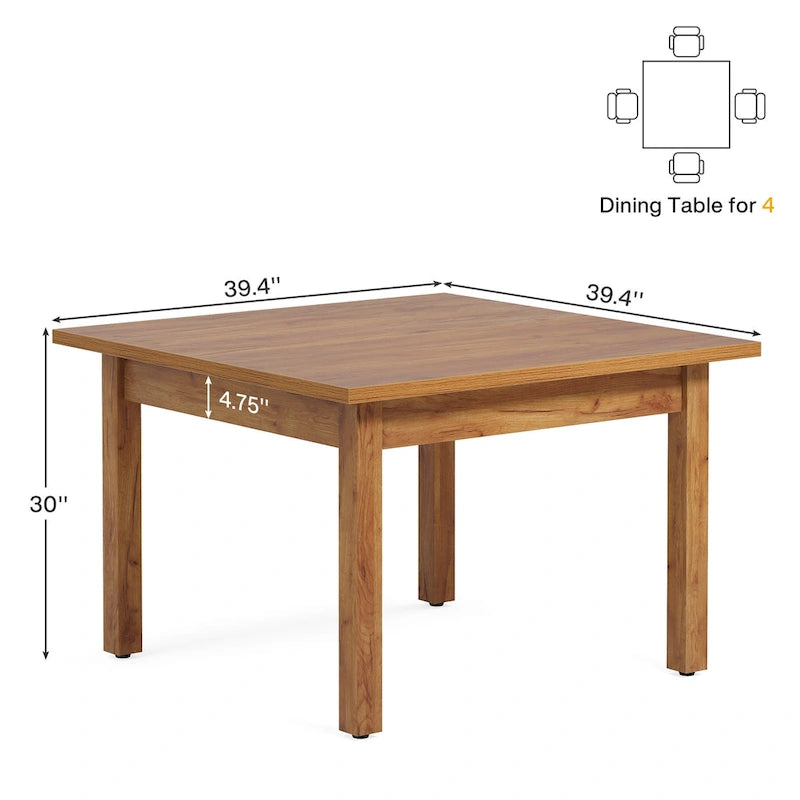 Quadratischer Besprechungstisch, 39.4", mit Beinen aus Massivholz und verstellbaren Fußgleitern