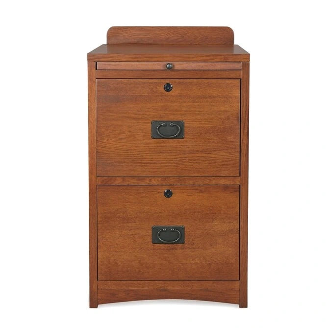 Mission Style Quartersawn White Oak 2-Drawer File Cabinet with Writing Tray & Lock