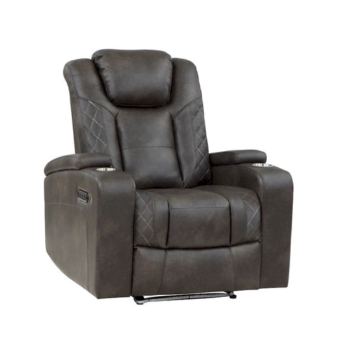 40-Inch Power Recliner Chair – Gray Faux Leather with LED, USB & Cup Holders