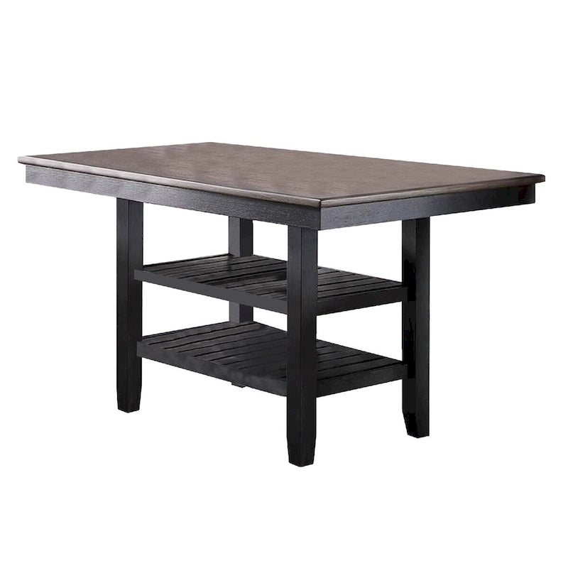 Counter Height Dining Table with 2 Open Storage Shelves in Dark Brown