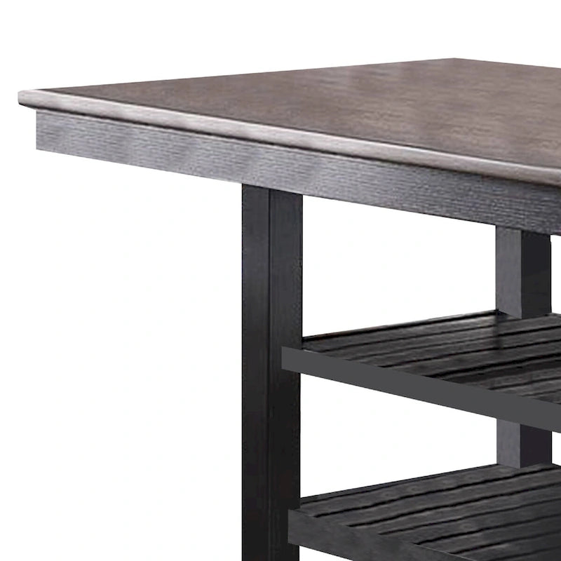 Table de salle à manger à hauteur de comptoir avec 2 étagères de rangement ouvertes, marron foncé