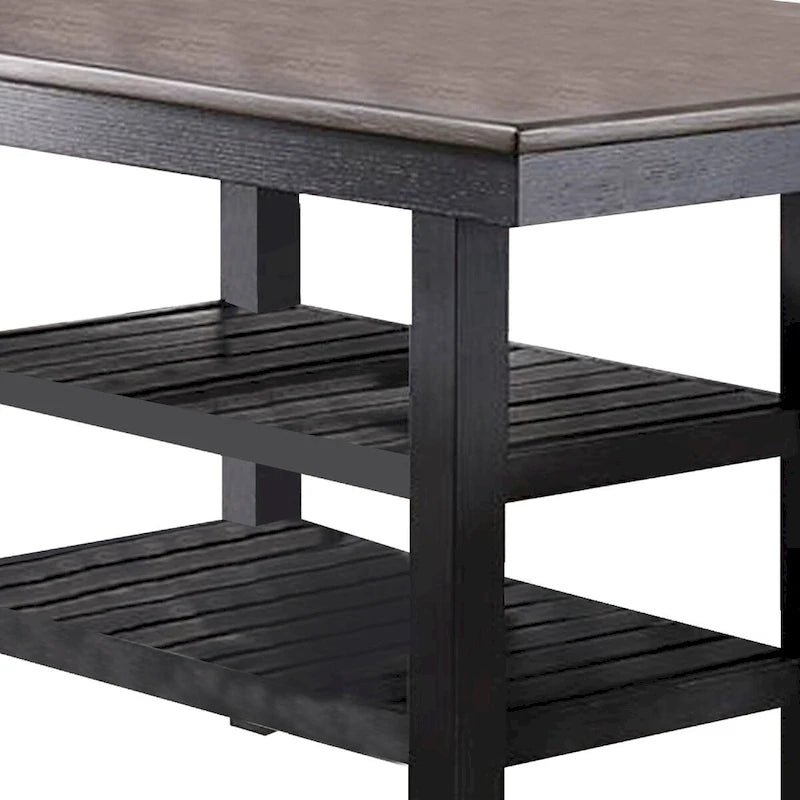 Counter Height Dining Table with 2 Open Storage Shelves in Dark Brown