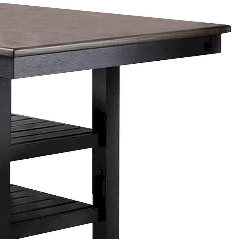 Counter Height Dining Table with 2 Open Storage Shelves in Dark Brown
