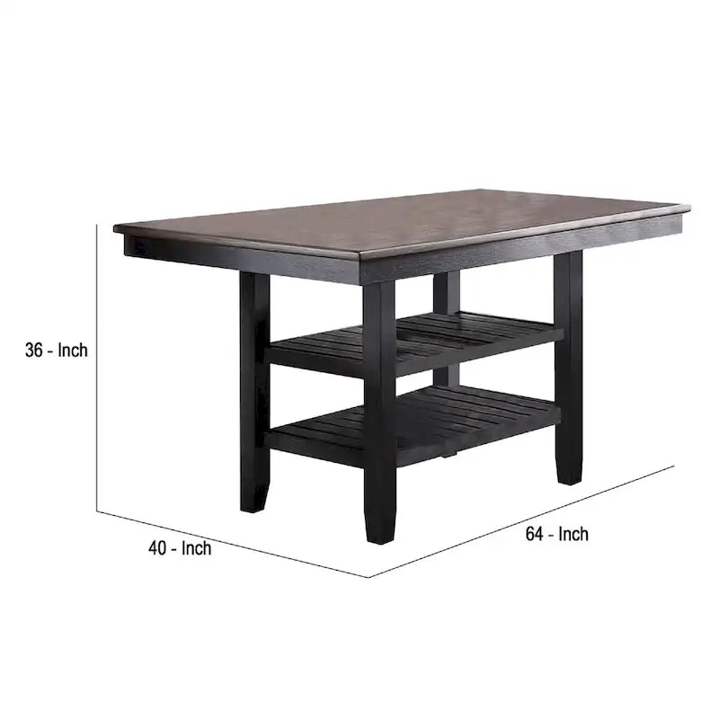 Table de salle à manger à hauteur de comptoir avec 2 étagères de rangement ouvertes, marron foncé