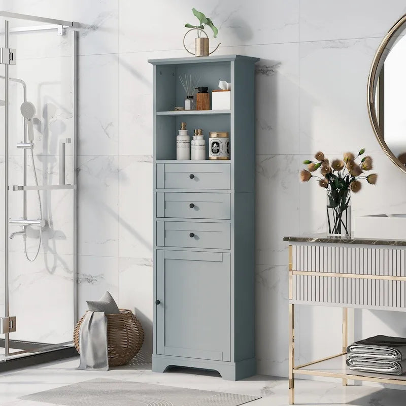 Tall Freestanding Bathroom Storage Cabinet with Drawers & Adjustable Shelves