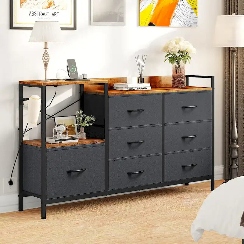 Cassettiera a 7 cassetti con stazione di ricarica integrata, ripiano espositivo e ganci laterali