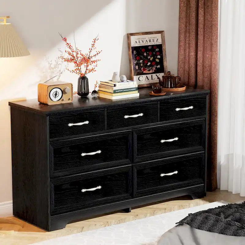 Modern 7-Drawer Dresser with Antique Metal Pulls & Anti-Tip Safety Device
